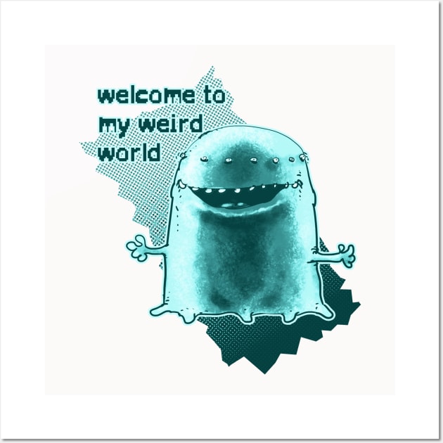 welcome to weird world alien cartoon Wall Art by anticute